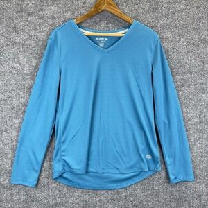 Reel Legends T Shirt Top Womens Large Blue Long Sleeve V Neck Summer Fishing